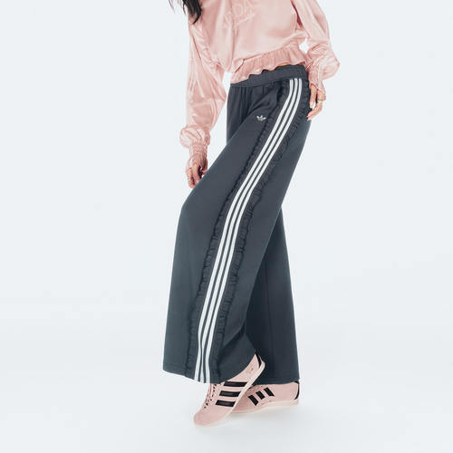 adidas阿迪达斯复古风荷叶边针织运动裤2026春女针织长裤 KU9385
