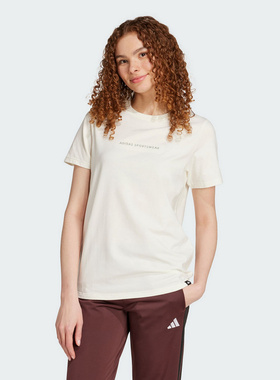 adidas阿迪达斯夏女运动休闲短袖舒适弹力圆领T恤印花JX5322