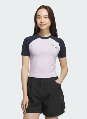 adidas阿迪达斯夏季女装熊猫印花修身短款休闲运动短袖T恤 KC1497