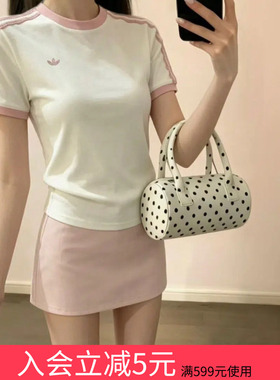 adidas阿迪达斯三叶草2026夏女复古三条纹休闲运动短袖T恤 KY8126