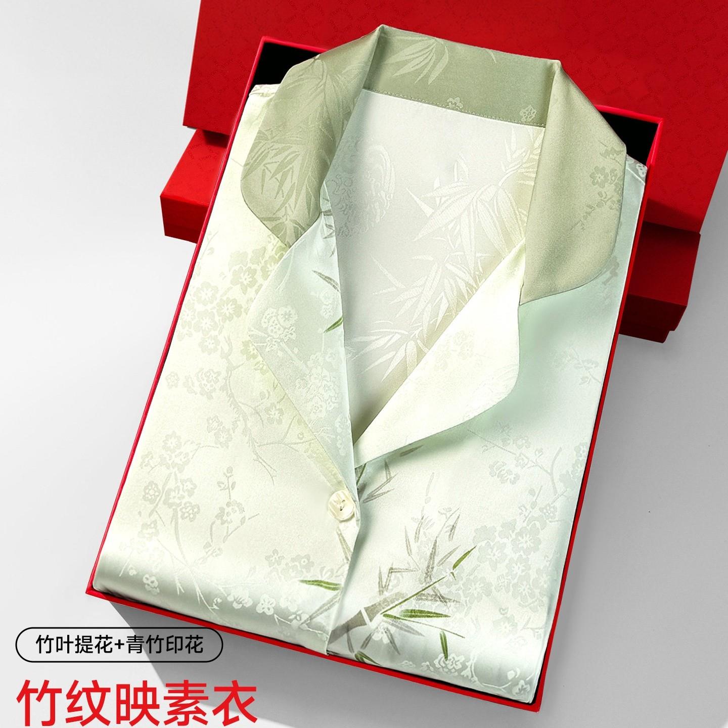 真丝绸睡衣女夏季冰丝短袖中年新中式竹子家居服母亲节礼物送妈妈