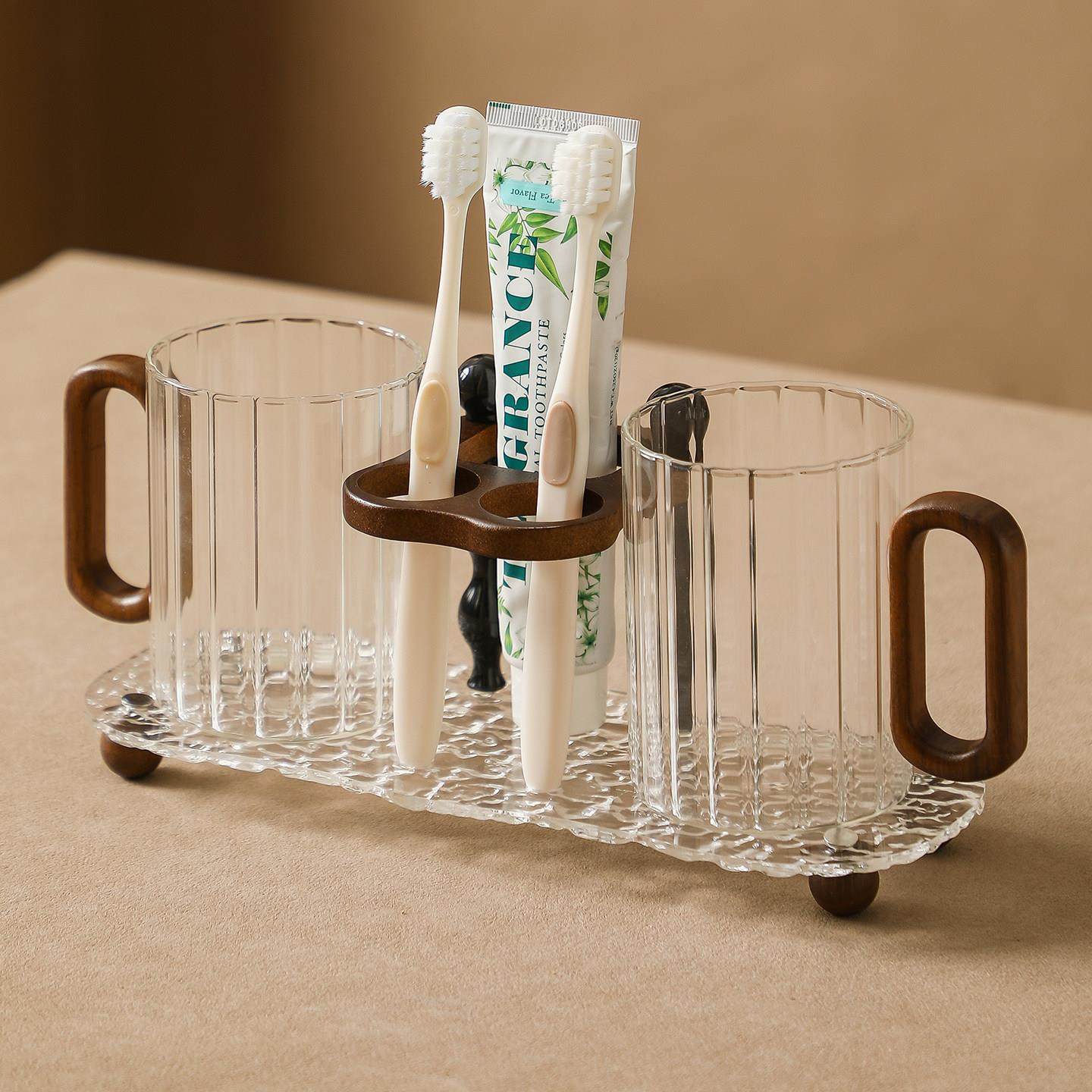 有趣的家 中古风玻璃漱口杯轻奢牙刷杯刷牙杯子高级感牙刷置物架