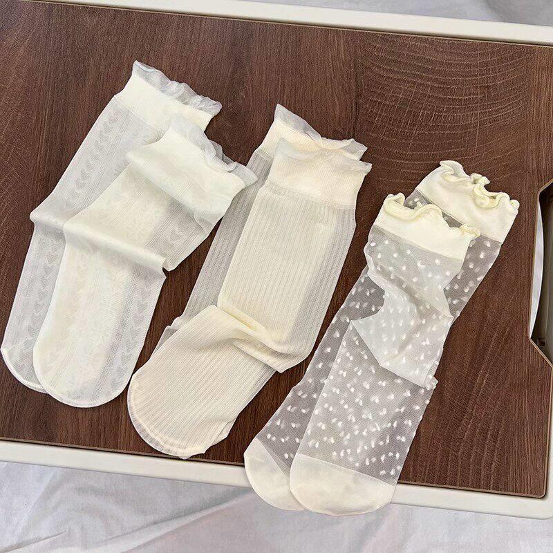 超薄透气冰丝花边袜子女款透气网眼泡泡袜可爱百搭无跟袜少女薄袜