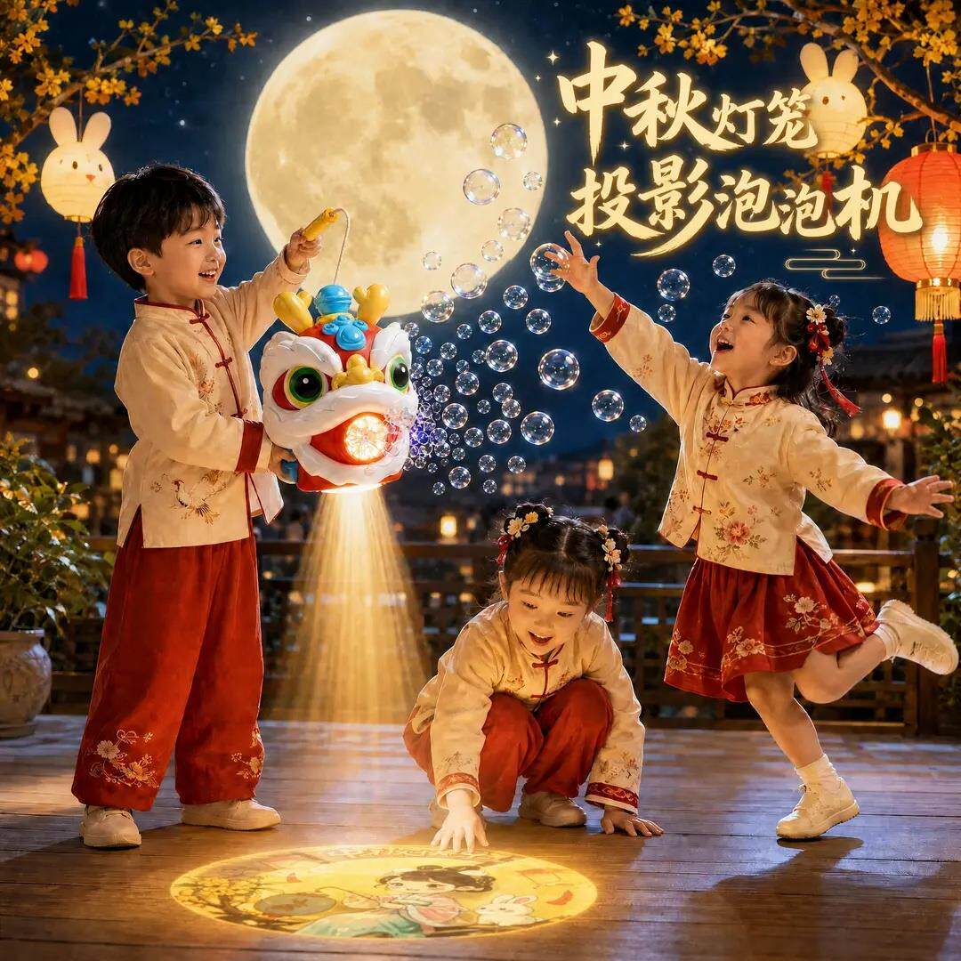 秋笼舞狮狮醒灯笼中泡泡机手持全灯自动多无孔吹泡泡投影CL