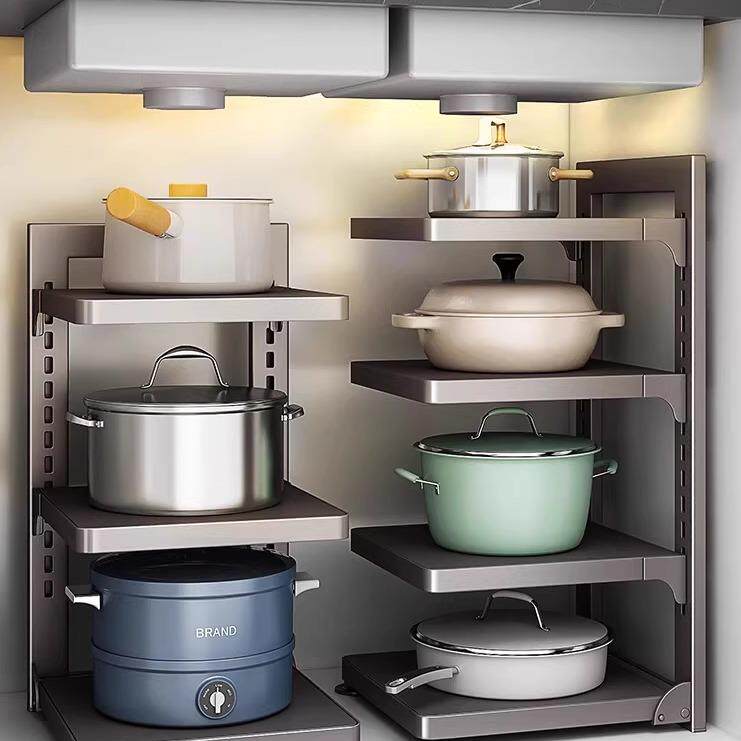 德国品质枪灰厨房锅具收纳架锅架家用水槽下置物架多功能橱柜多层