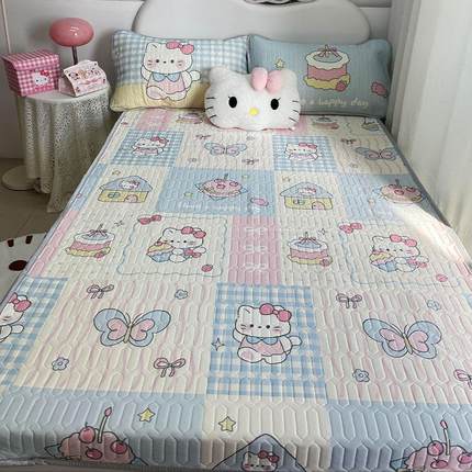 哈喽Kitty乳胶凉席可机洗凉感冰丝席三件套丝软席透气学生宿舍