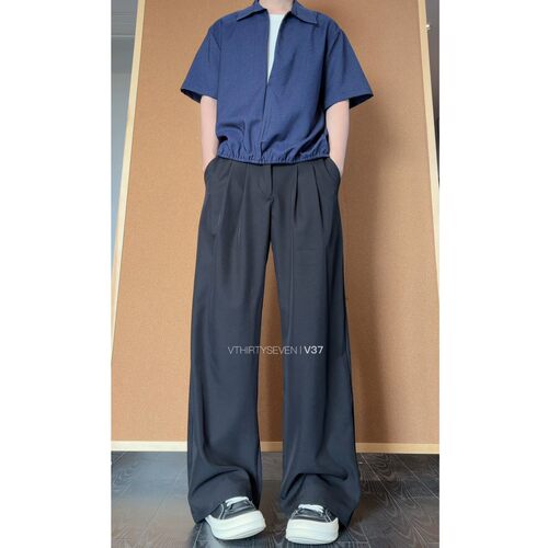 夏季美式复古垂感阔腿男士西裤