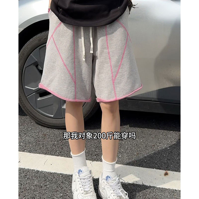 潮牌毛圈双色哈苏线短裤男夏美式水洗休闲中裤高街百搭阔腿五分裤