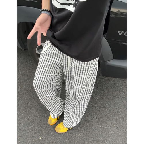 美式慵懒风格子阔腿裤男