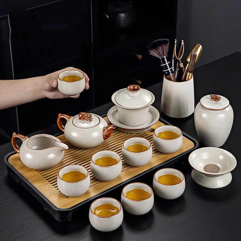 2025新款功夫茶具套装家用汝窑茶杯茶壶盖碗高档轻奢泡茶用品大全