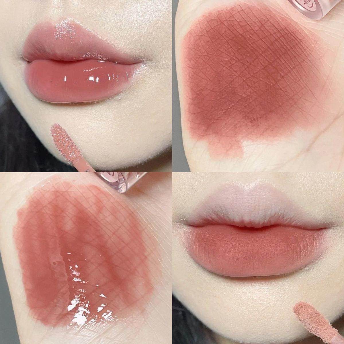 趣乐双头唇釉纯欲风镜面水光不易掉橘色柔雾哑光唇泥两种质地口红