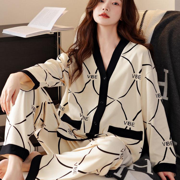 睡衣女款2026新款秋春季布料100%全棉长袖女士外穿高档家居服