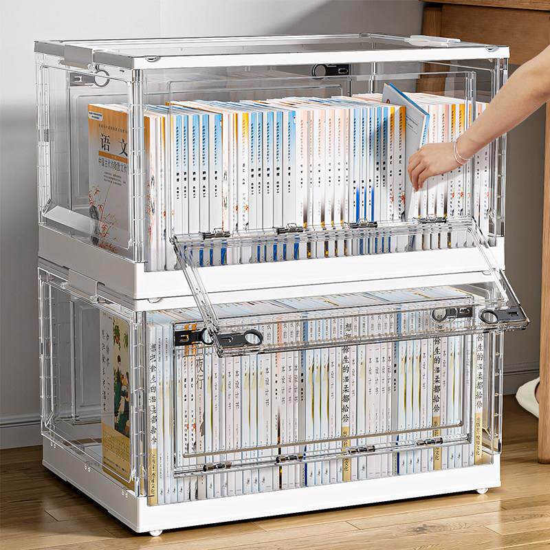 加厚书本收纳箱透明书本收纳箱带轮子学生教室书本收纳箱旧书收纳