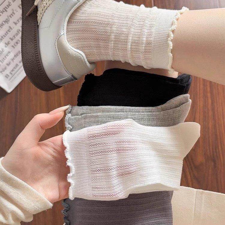 袜子女夏季薄款网眼镂空透气长袜韩系ins纯色百搭中筒袜堆堆袜