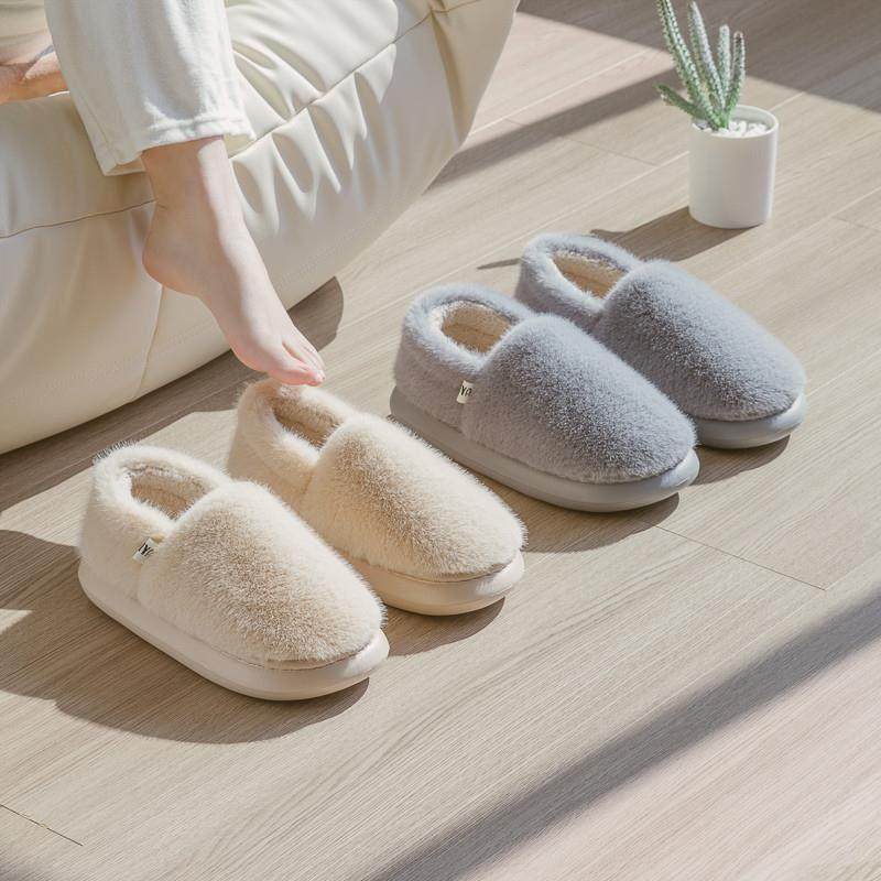 日本秋冬季包跟棉拖鞋女室内家居情侣月子鞋加绒保暖防滑外穿棉鞋