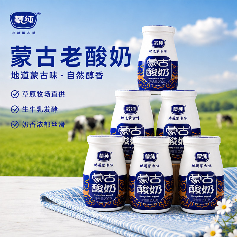 蒙纯风味酸奶200g*12罐内蒙草原老酸奶原味瓶装营养早餐酸奶常温