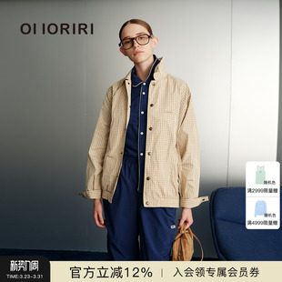 学院风翻领夹克多口袋格子长袖 OIIORIRI 外套女2026春夏 新品
