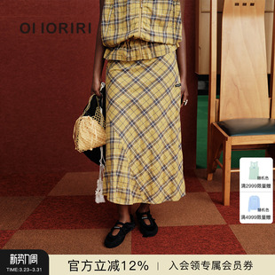 不规则格纹半身裙中腰不对称A字裙女2026春夏 OIIORIRI 新品