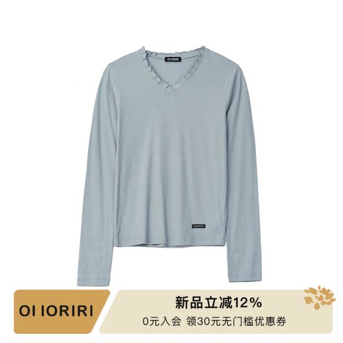 OIIORIRI花边V领长袖T恤