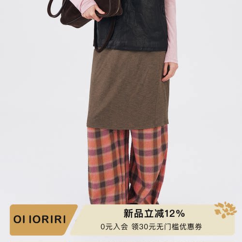 OIIORIRI肌理感格纹阔腿长裤