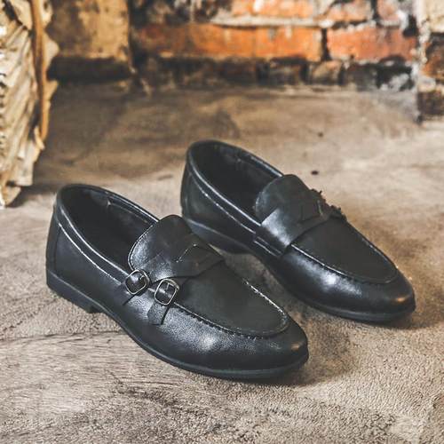 新款夏季新豆款英伦皮鞋男一脚懒蹬人鞋休闲百搭豆鞋套发脚型师潮