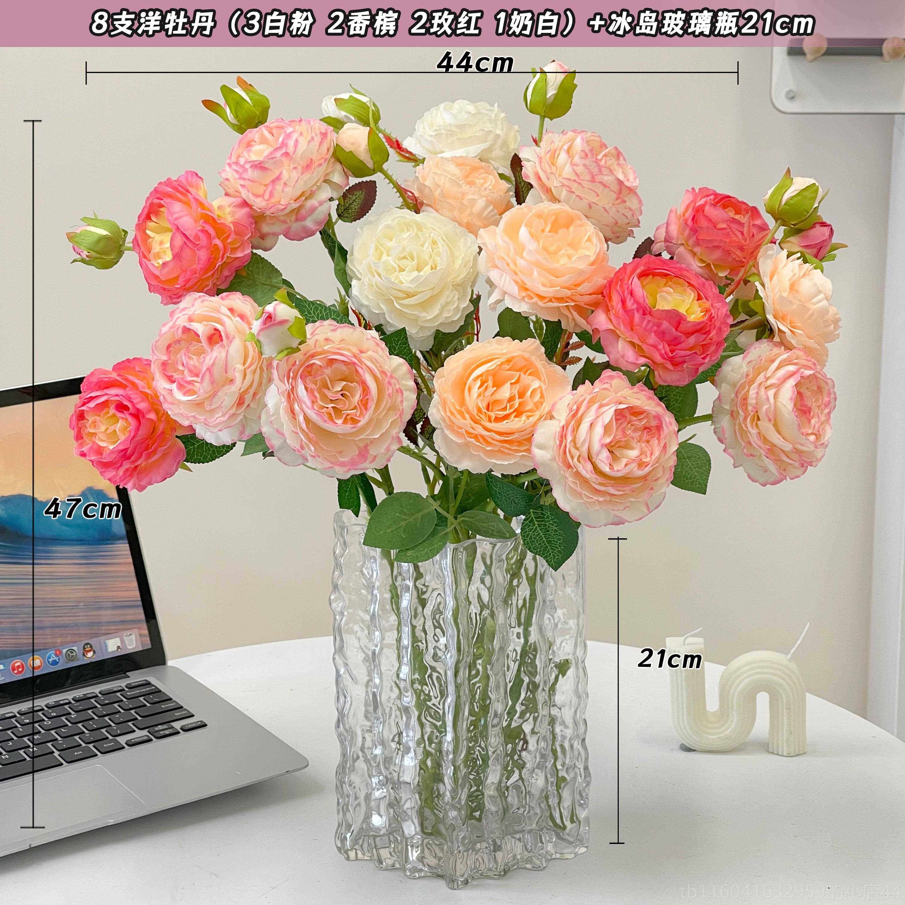 新款牡丹仿真绢花室内花干花餐桌花档高花束假摆设家居花装饰花摆