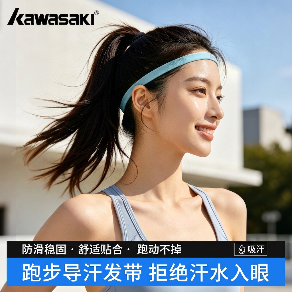 Kawasaki川崎运动发带导汗止汗男女篮球跳绳吸汗羽毛球瑜伽头带夏
