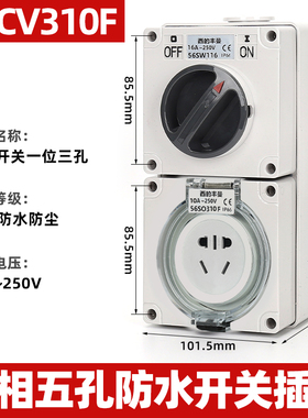 澳标工业户外组合防水旋钮开关56CV310F插座2+3孔10A开关56SW110