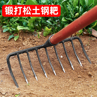 锰钢农用锄头钉耙三齿叉锄翻地开荒开山松土锻打两齿镐搂石子工具