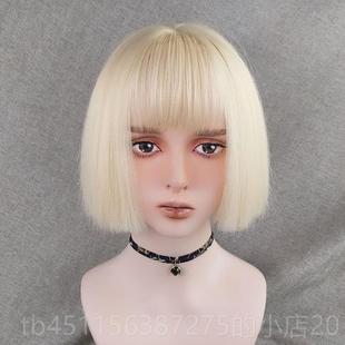 高档水舞女假发短发波波头网红潮帅气短直发银白粉橙黄色酷播全头