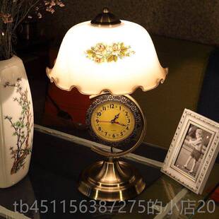 高档护眼灯英伦复古台表灯习卧室灯带钟一体欧式怀旧创学意少女床