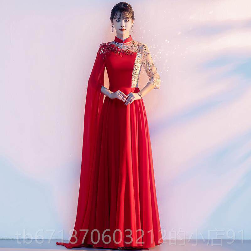 高档合唱团演出服大女红长成人色主持人晚礼服红歌比赛独唱裙指挥
