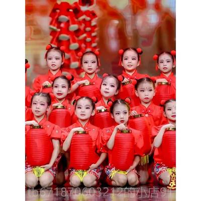 正品六一儿童喜庆灯中国风演出服幼女童舞蹈裙元日笼红旗袍儿演出