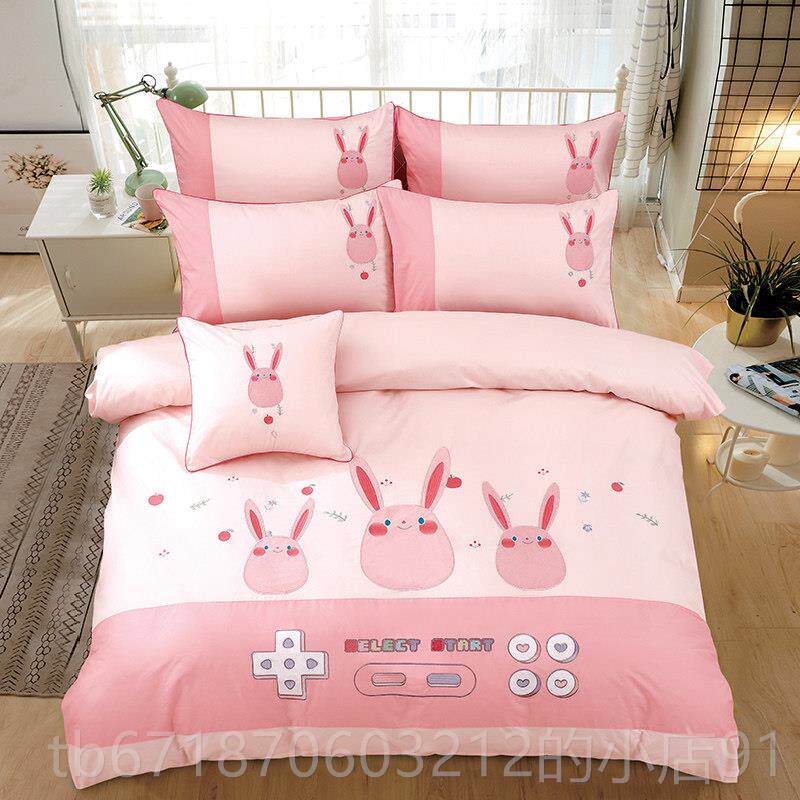 正品套全棉公床单被儿童卡通纯棉四件套1小女孩床笠式粉色被罩.5m