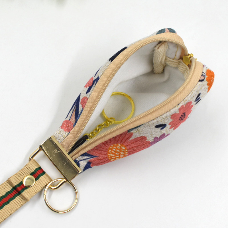 创意印花布艺钥匙包简约手拿锁匙袋女生可爱拉链零钱包汽车钥匙套