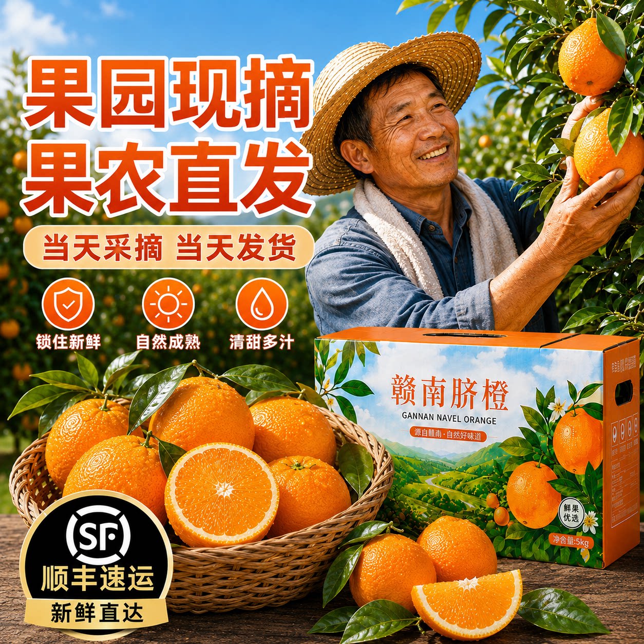 正宗赣南脐橙10斤装江西赣州当季新鲜水果整箱橙子现摘产地直发
