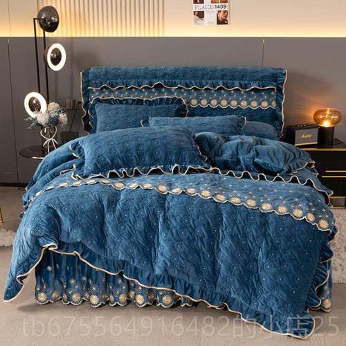 正品欧式宝高档类婴儿宝绒床裙四件套夹棉加全厚A牛奶绒保暖被套