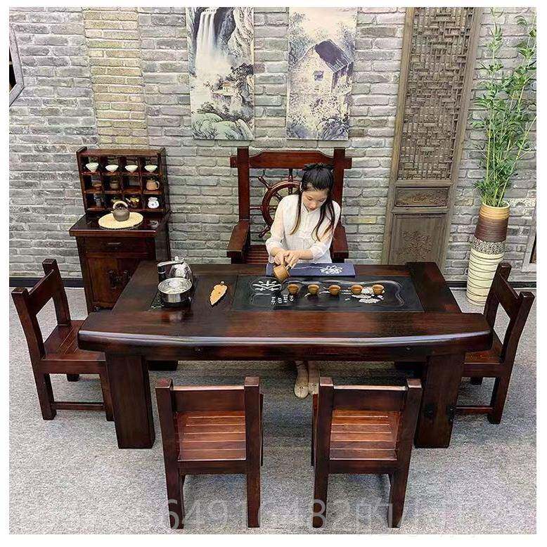 正品老台船茶桌椅组茶合中式实木木茶几泡茶弧形石茶盘电磁炉具一