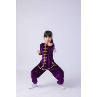 正品秋服冬季儿童武术加厚金表丝太极拳晨练服男女童练功绒服少儿