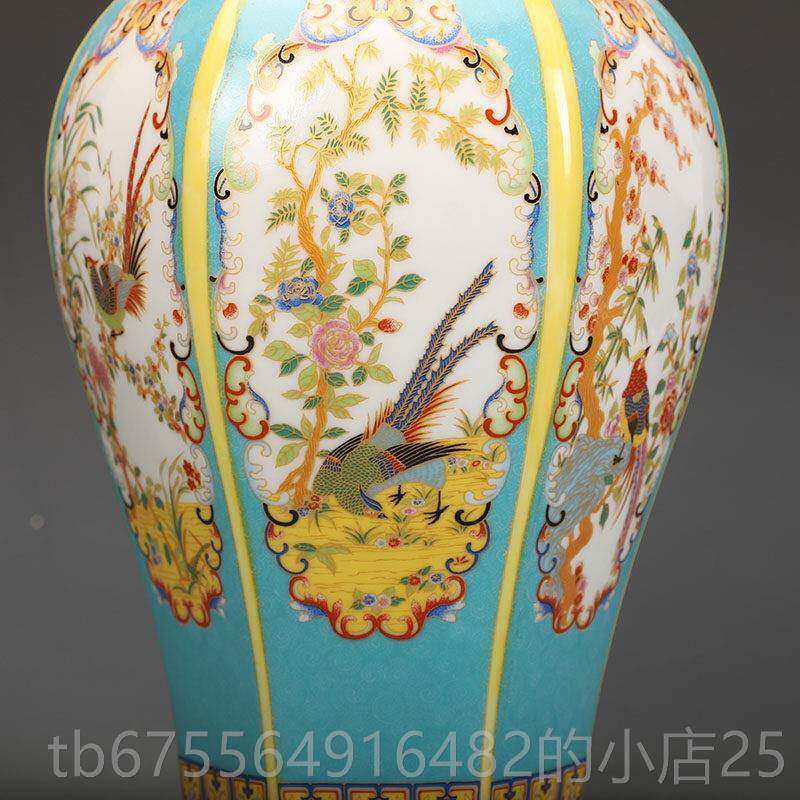 正品清雍正绿花鸟大瓶 仿古瓷器古董古玩收藏景德梅镇花瓶彩装饰