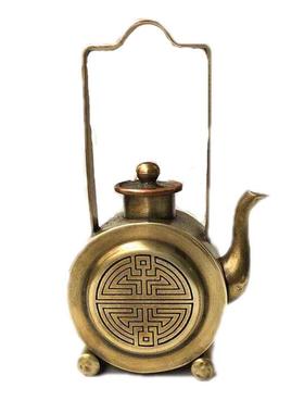 复古白铜镍白铜酒壶砚滴水滴摆件篆刻童子山水风景画铜古玩杂项