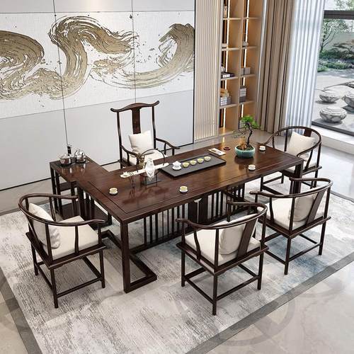 新中式禅意会客办公室泡茶桌实木茶桌全套茶台茶室家用茶桌椅组合