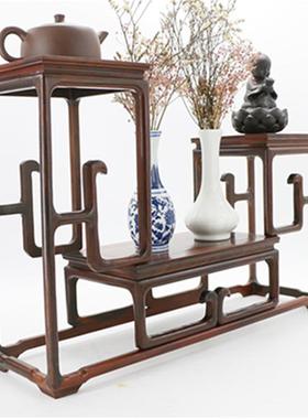 大红酸枝高低博古架 展示架盆景架 奇石紫砂壶茶壶花瓶红木底座