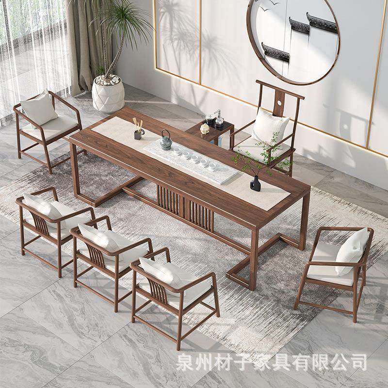 新中式实木茶桌禅意茶楼功夫大板茶台全套家用客厅罗汉床泡茶桌椅