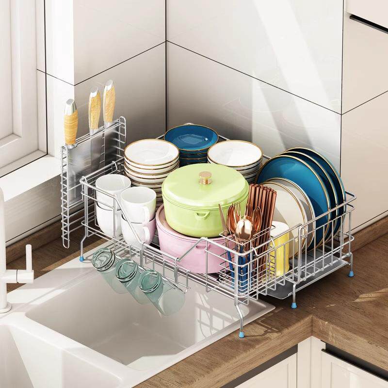 厨房放碗架沥水架加长不锈钢304水槽边晾碗筷收纳盒控碗碟置物架