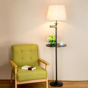 落地灯客厅现代简约布罩铁艺落地灯茶几灯立式置物架落地台灯