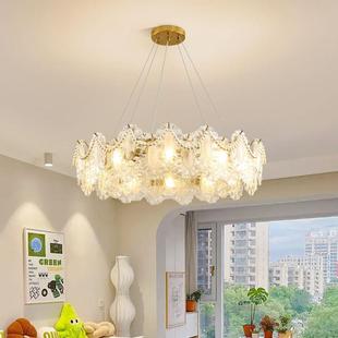 法式 玻璃珍珠吊灯LED温馨奶油风客厅餐厅卧室环形吊灯创意房间灯