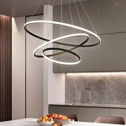 led餐厅吊灯简约现代创意艺术圆圈圆环形卧室灯客厅书房大气灯具
