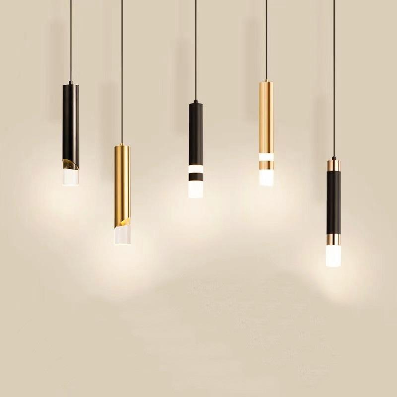 现代简约卧室床头小吊灯长筒灯圆柱形吊线灯创意单头餐厅吧台吊灯
