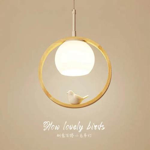 北欧实木过道吊灯小鸟简约现代楼梯玄关灯创意走廊阳台陪床小吊灯